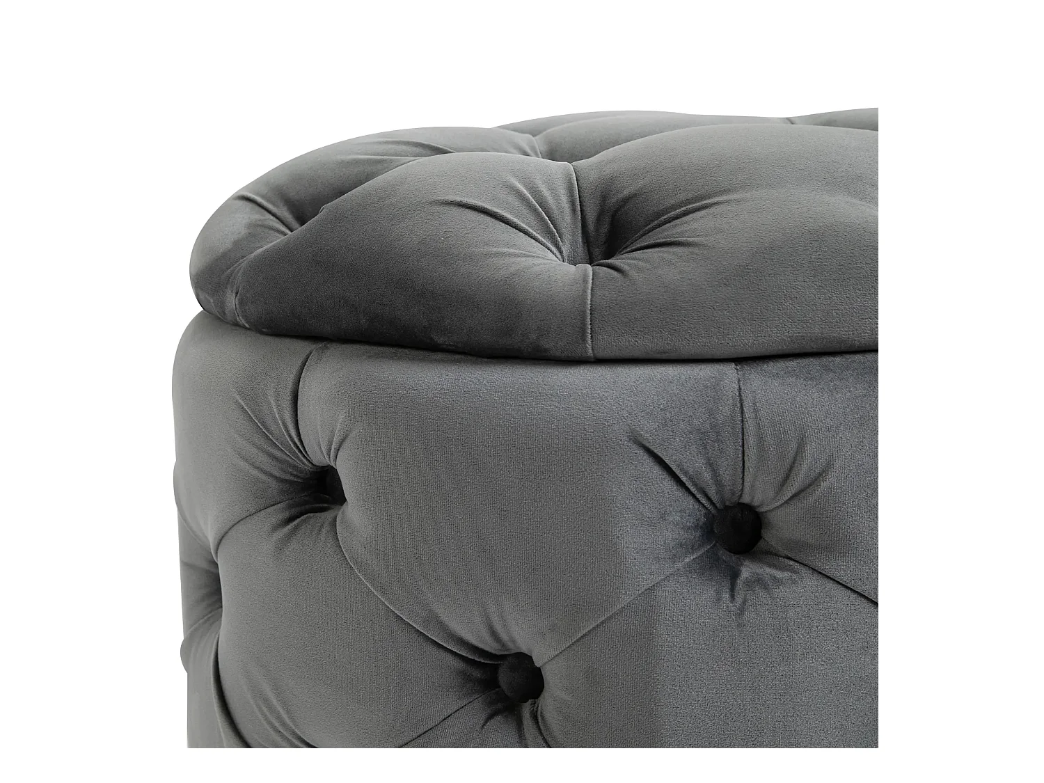Pouf vintage avec rangement, siège rembourré, tissu, métal, gris charbon (55x55x42 cm)