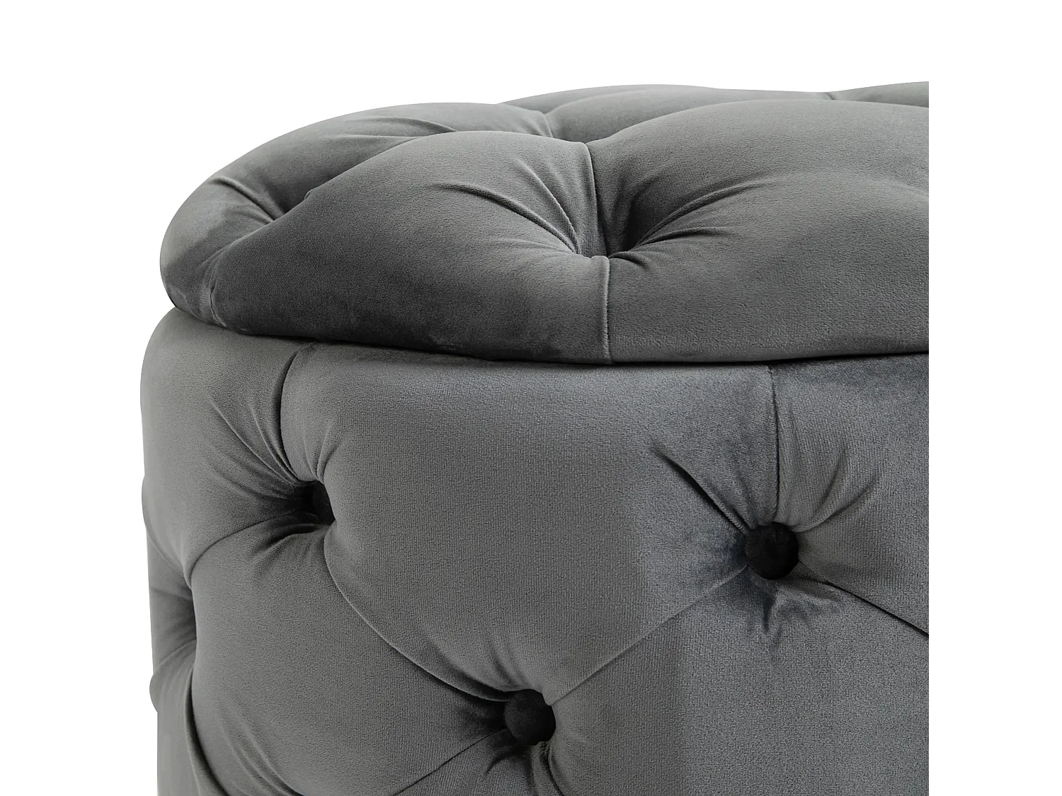 Pouf vintage avec rangement, siège rembourré, tissu, métal, gris charbon (55x55x42 cm)