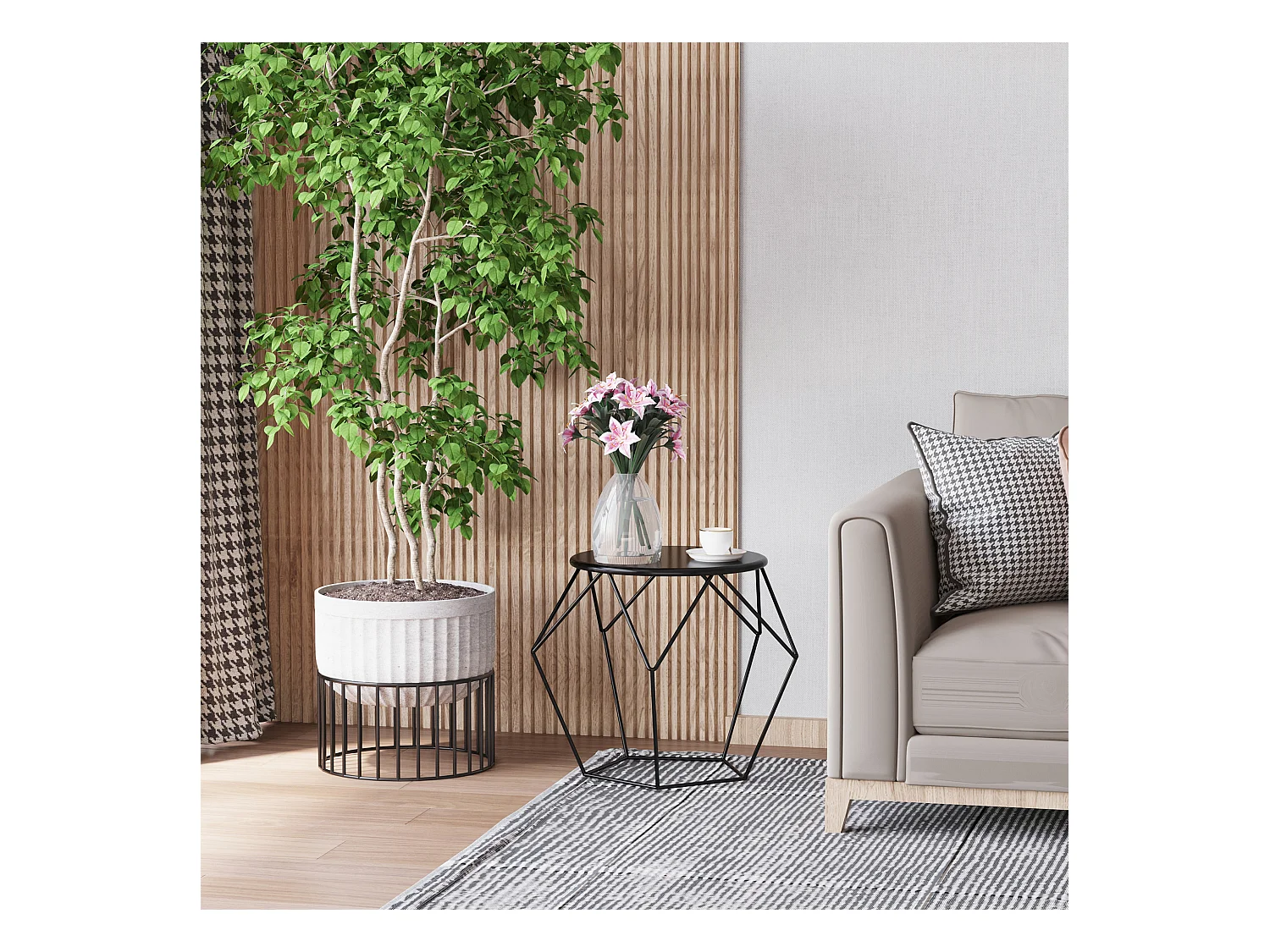 Table basse ronde avec rangement, table d'appoint design métal noir (51x51x44 cm)