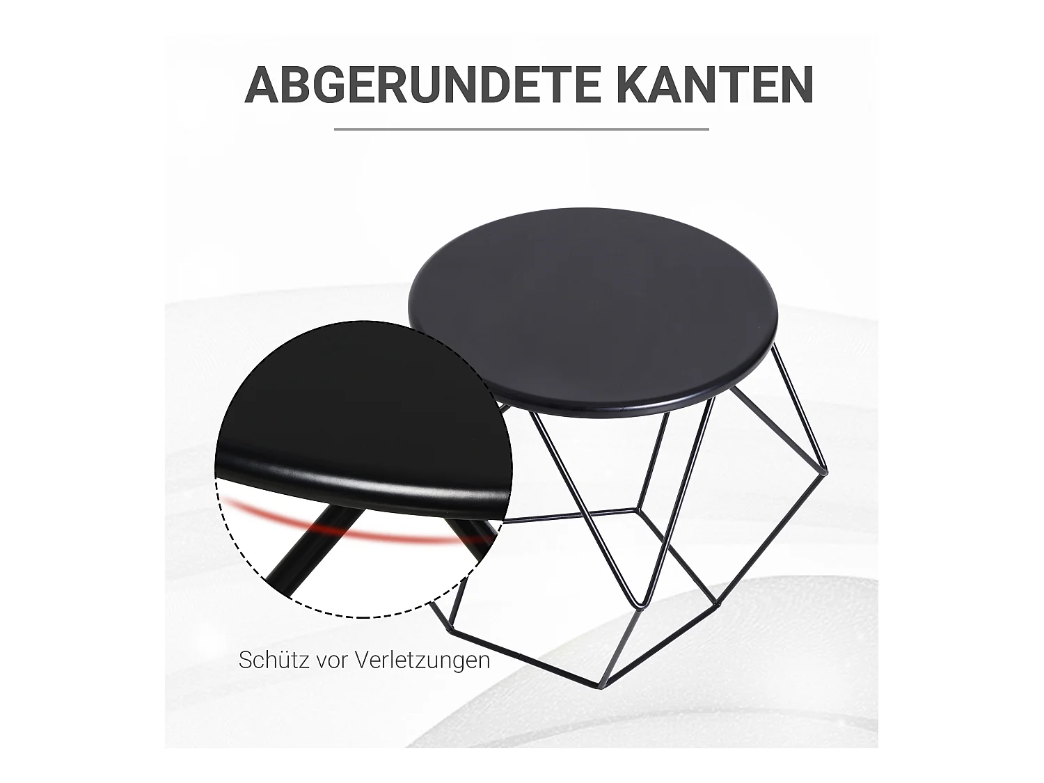 Table basse ronde avec rangement, table d'appoint design métal noir (51x51x44 cm)