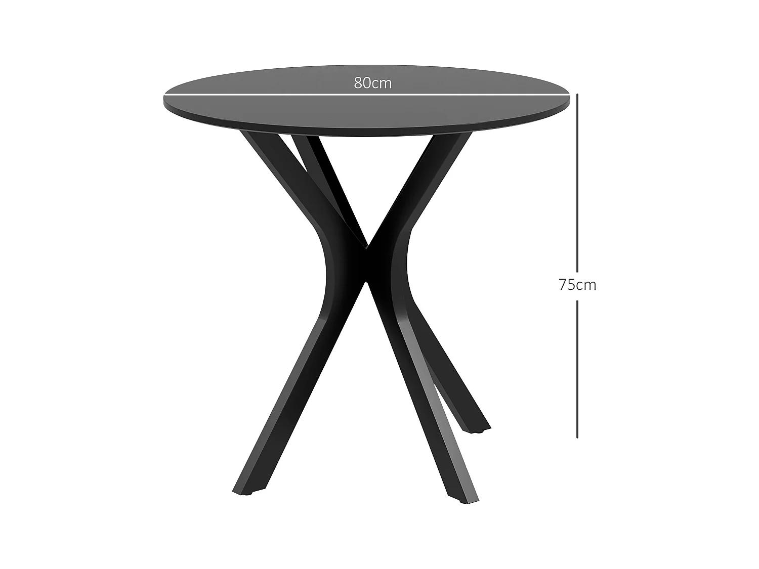 ronde eettafel met stalen poot, modern design, voor 2 personen, MDF, zwart (Ø78x75 cm)
