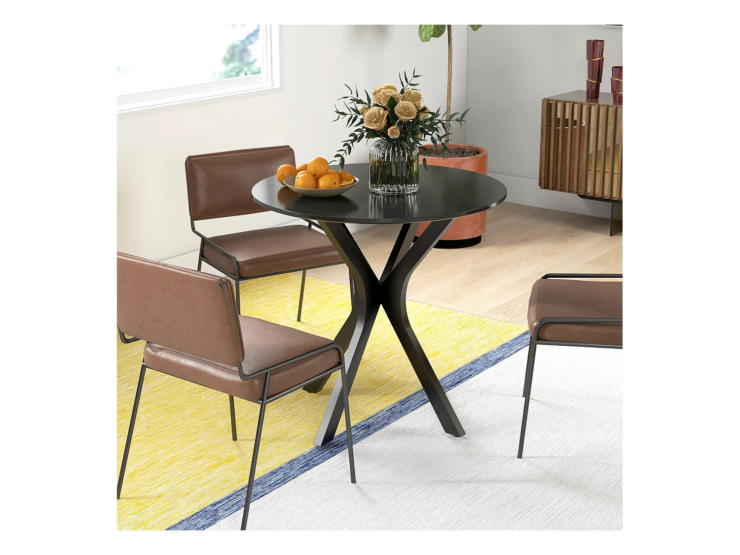 ronde eettafel met stalen poot, modern design, voor 2 personen, MDF, zwart (Ø78x75 cm)