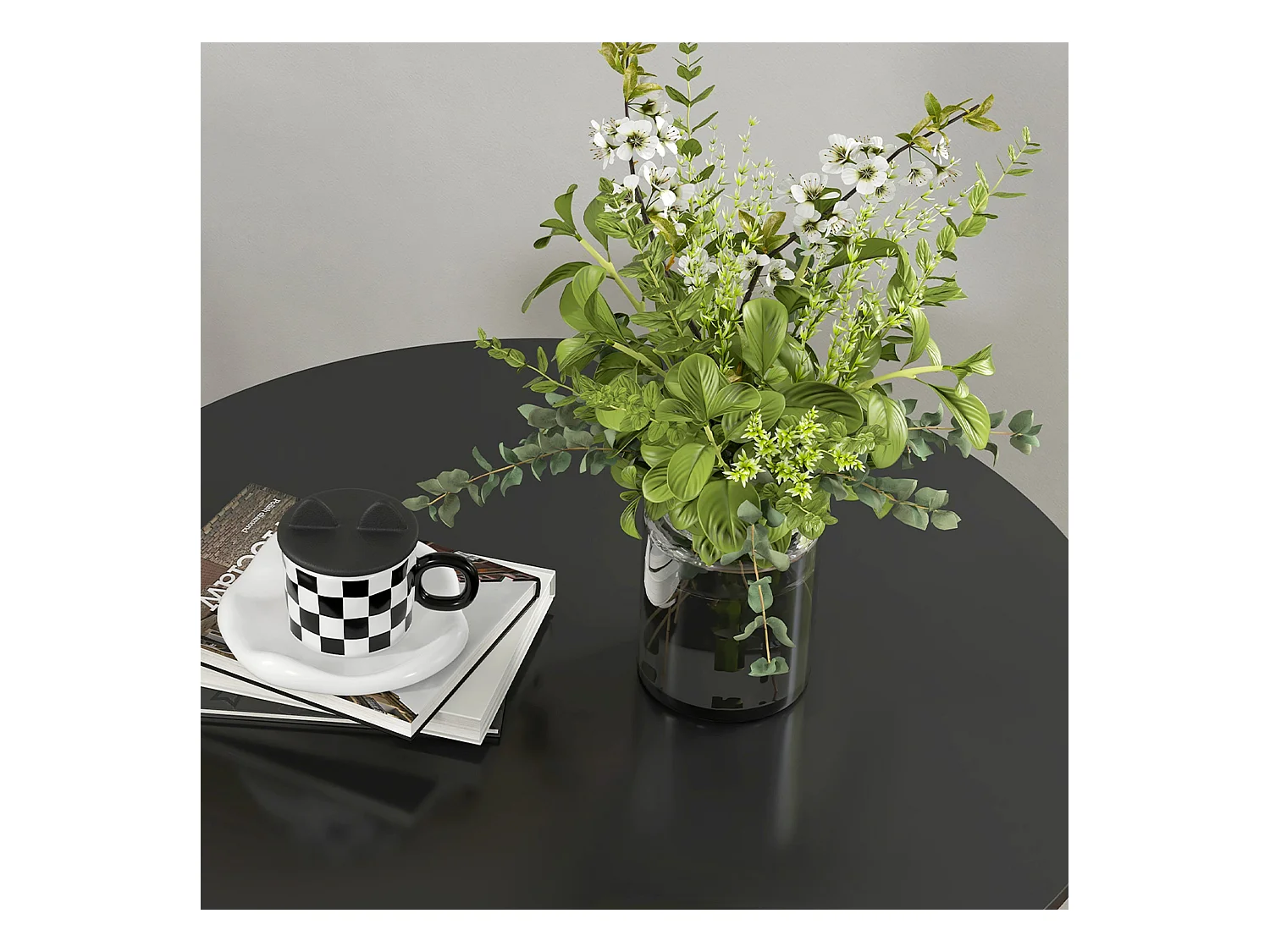 ronde eettafel met stalen poot, modern design, voor 2 personen, MDF, zwart (Ø78x75 cm)