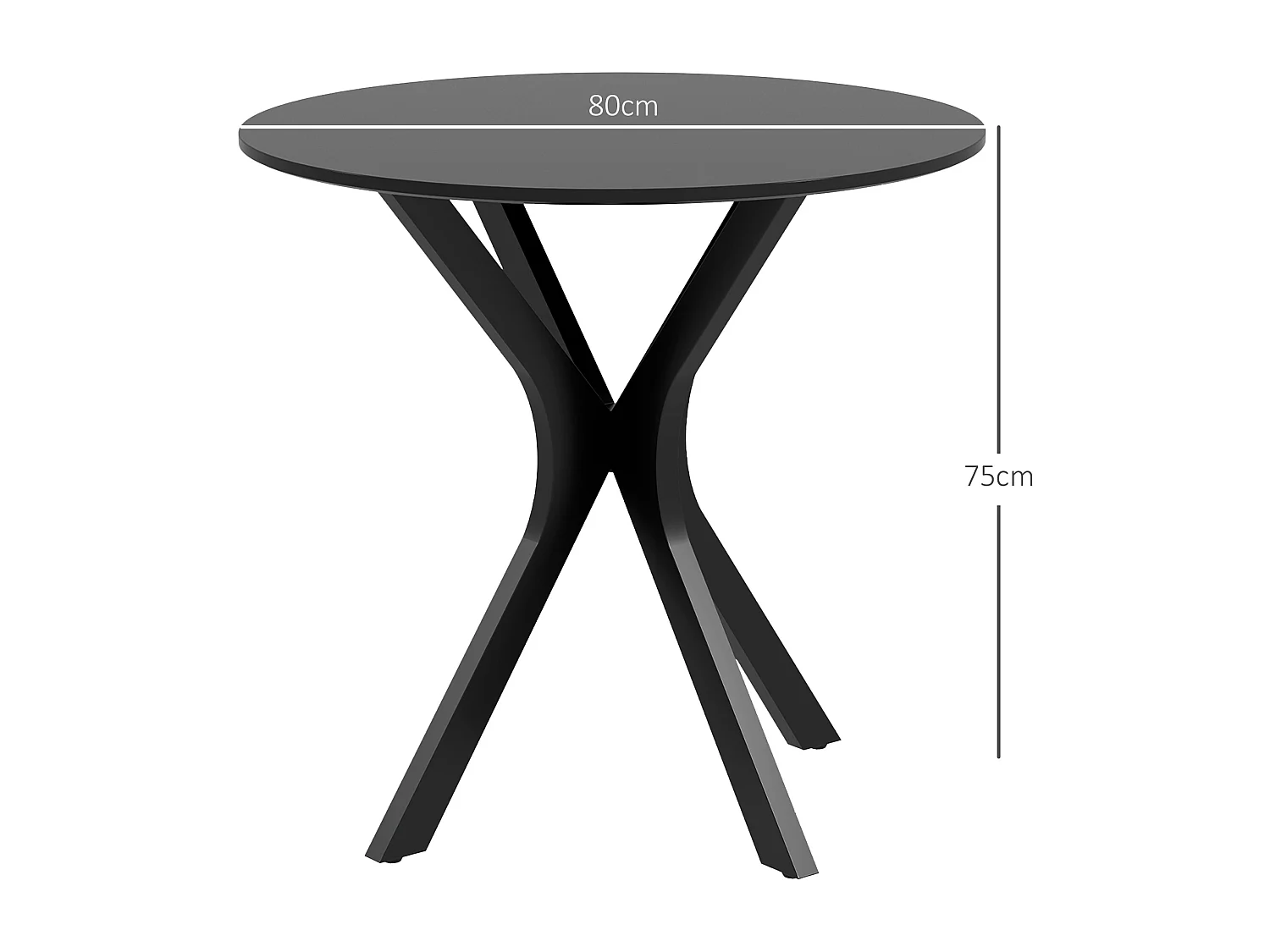 Table à manger ronde avec pied en acier , design moderne, pour 2 personnes, MDF, noir (Ø78x75 cm)