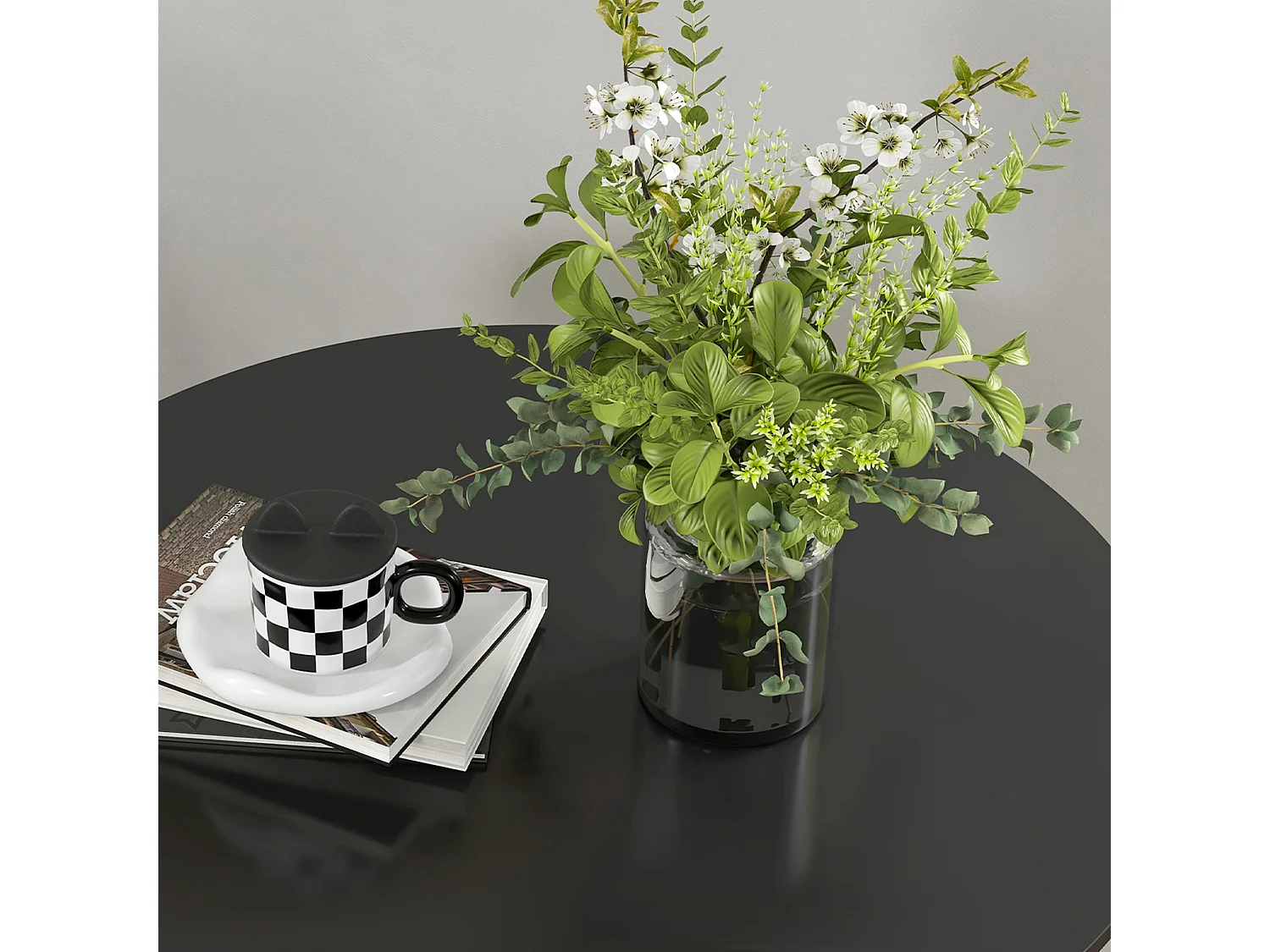 Table à manger ronde avec pied en acier , design moderne, pour 2 personnes, MDF, noir (Ø78x75 cm)