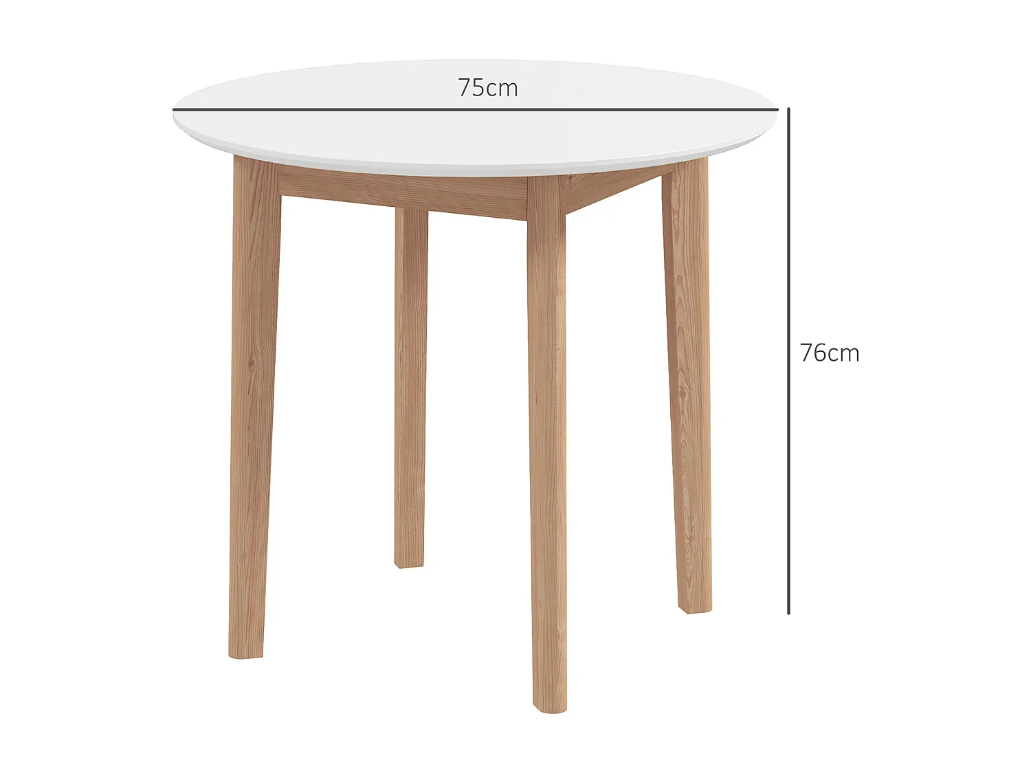 Table à manger ronde pour 2 personnes, style campagne, bois massif, blanc (75x75x76cm)