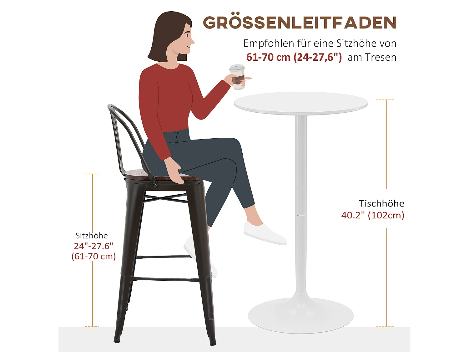 Table haute ronde avec fonction réglable, acier, blanc (Ø60 x 102 cm)