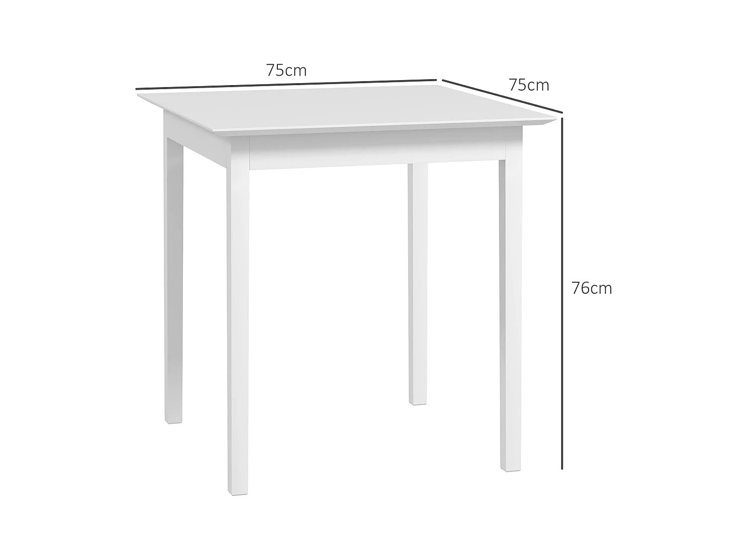 Table de cuisine carrée pour 2 personnes, bois, blanc (75x75x76 cm)