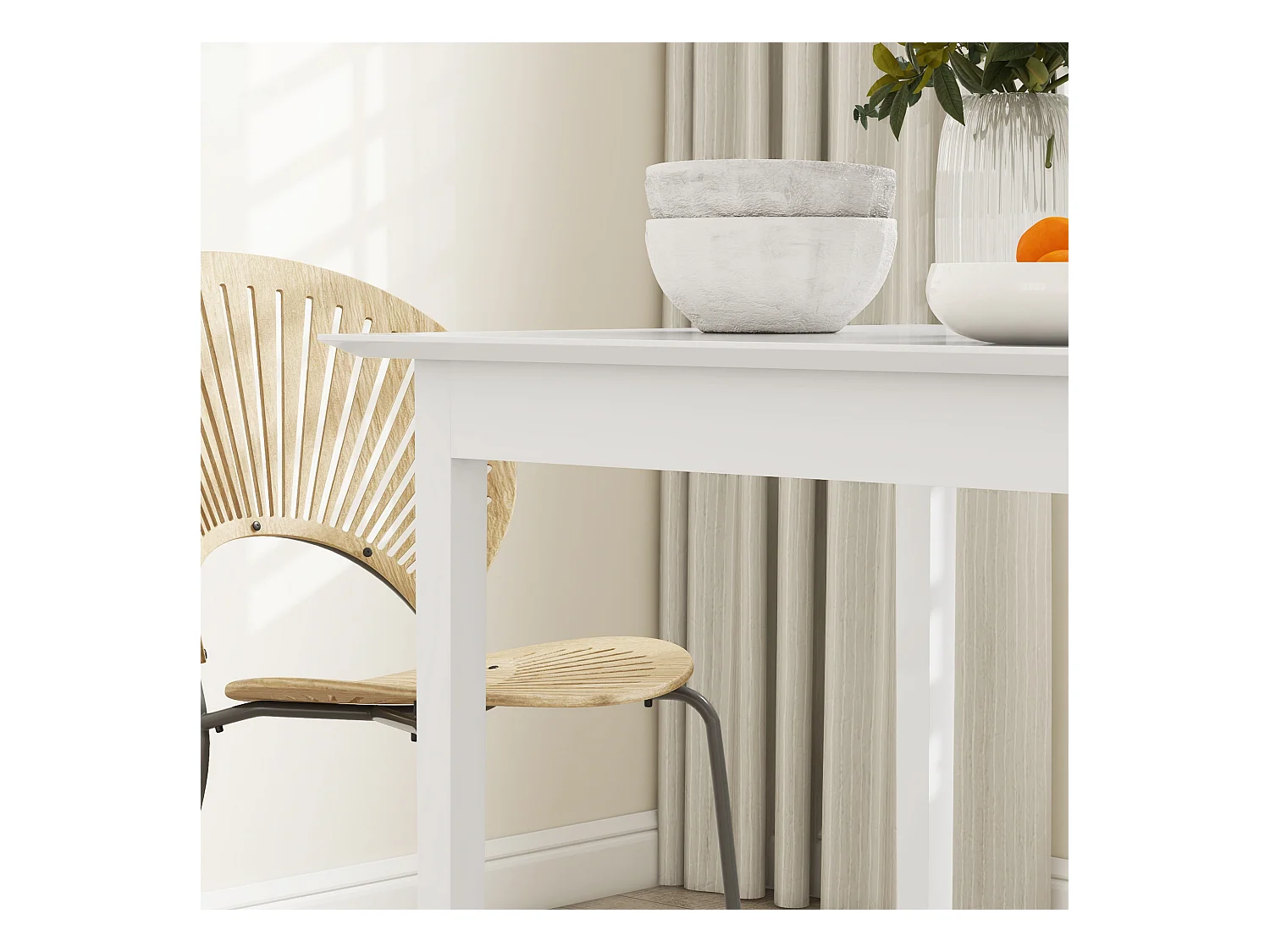 Table de cuisine carrée pour 2 personnes, bois, blanc (75x75x76 cm)