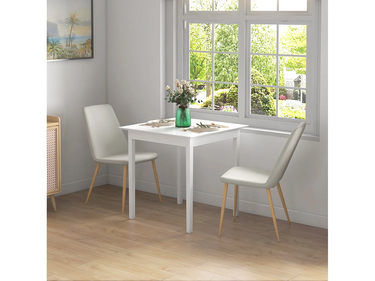 Vierkante keukentafel voor 2 personen, hout, wit (75x75x76 cm)