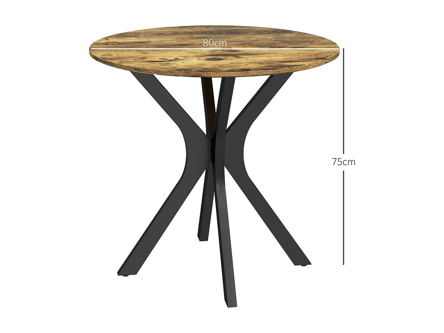 Runder Tisch für 2 Personen, mit spinnenförmigen Metallbeinen, Holz, rustikal braun, (Ø78 x 75 cm)