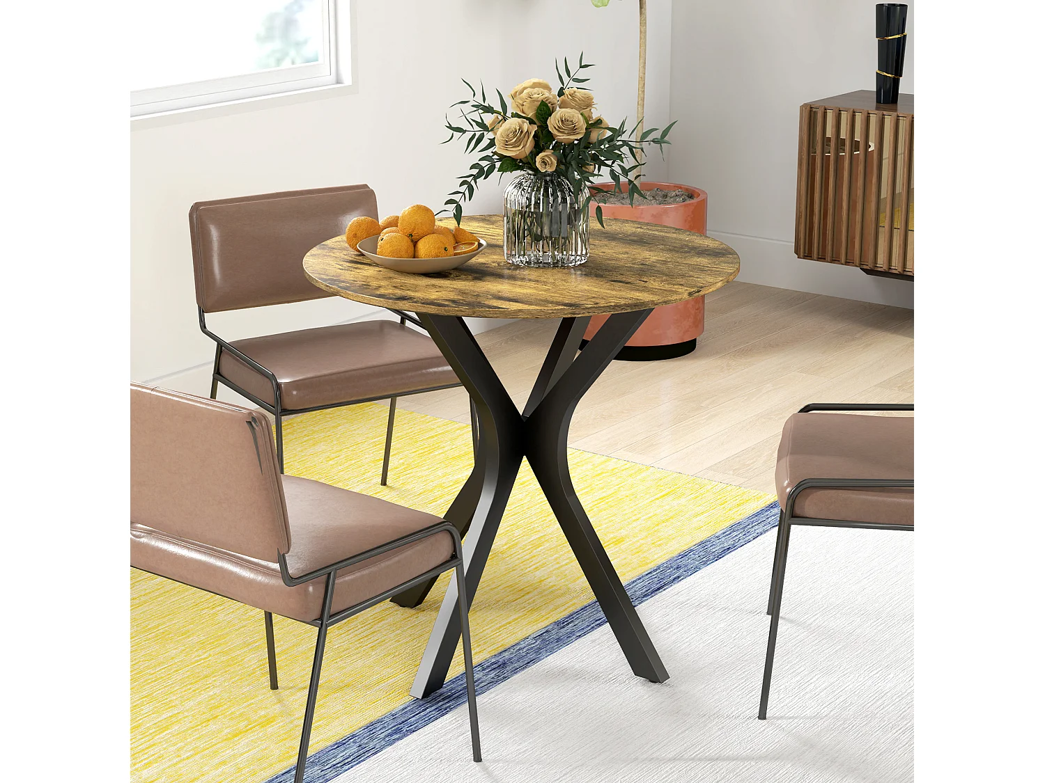 Runder Tisch für 2 Personen, mit spinnenförmigen Metallbeinen, Holz, rustikal braun, (Ø78 x 75 cm)