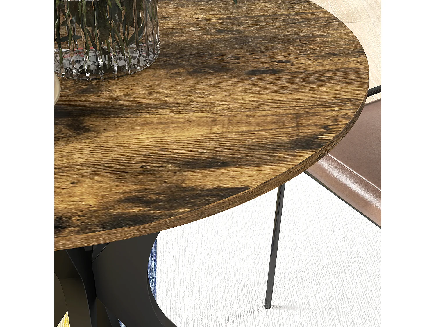 Mesa redonda para 2 personas, con patas de metal en forma de araña, madera, marrón rústico, (Ø78 x 75 cm)