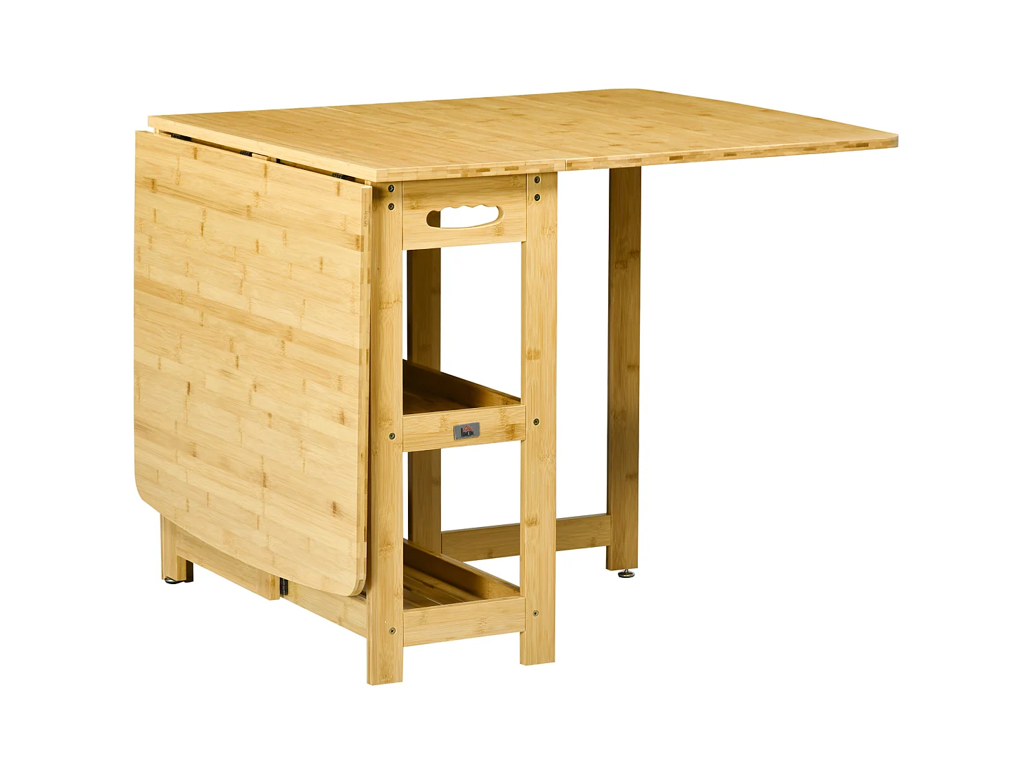 Table à manger pliante avec rangement, pieds réglables, bambou naturel, couleur bois (149.5x80x73.5cm)