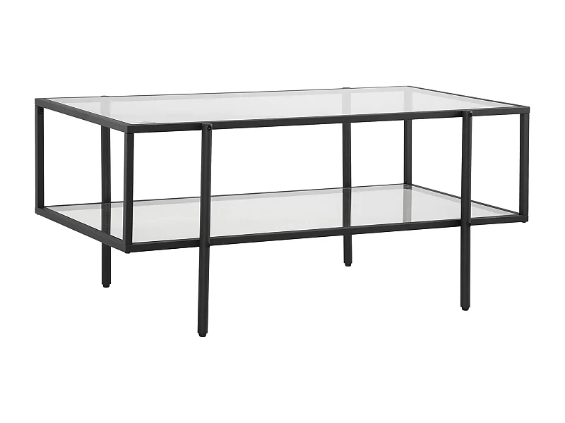Mesa de centro de cristal con 3 estantes, estructura de acero, color negro (100x55x45,5 cm)