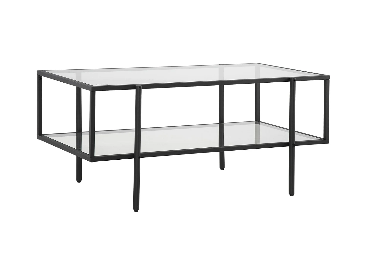 Table basse en verre avec 3 étagères, cadre en acier, noir (100x55x45.5 cm)