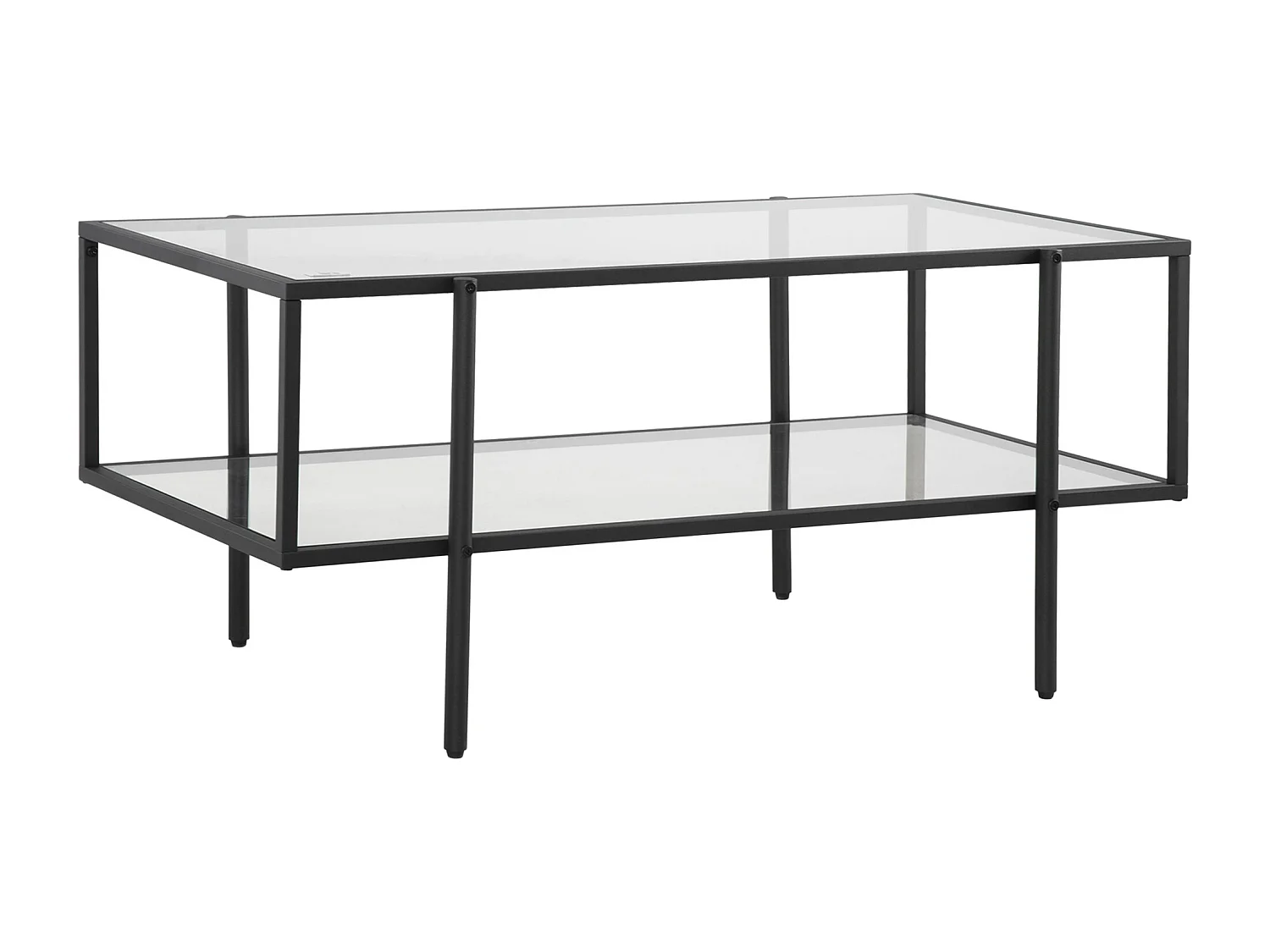 Table basse en verre avec 3 étagères, cadre en acier, noir (100x55x45.5 cm)