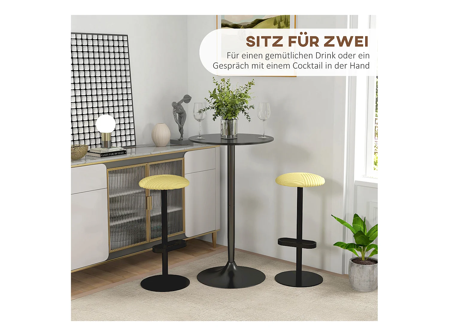 Table haute ronde, table de cuisine, design moderne, acier, noir (Ø60x102 cm)