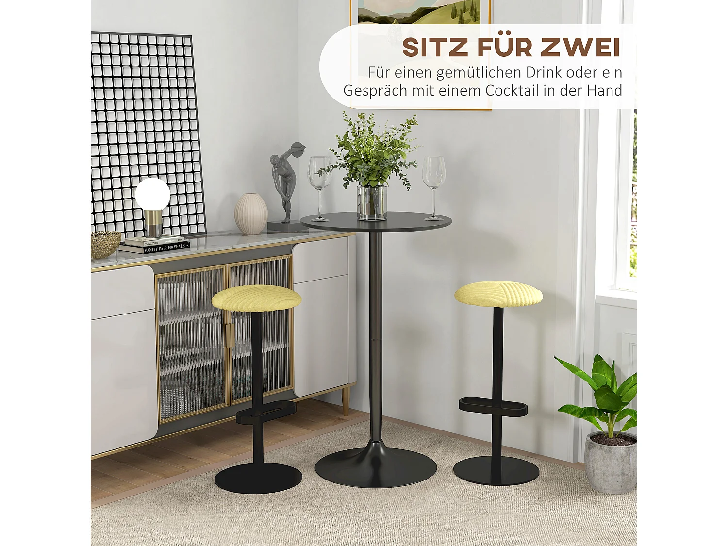 Table haute ronde, table de cuisine, design moderne, acier, noir (Ø60x102 cm)