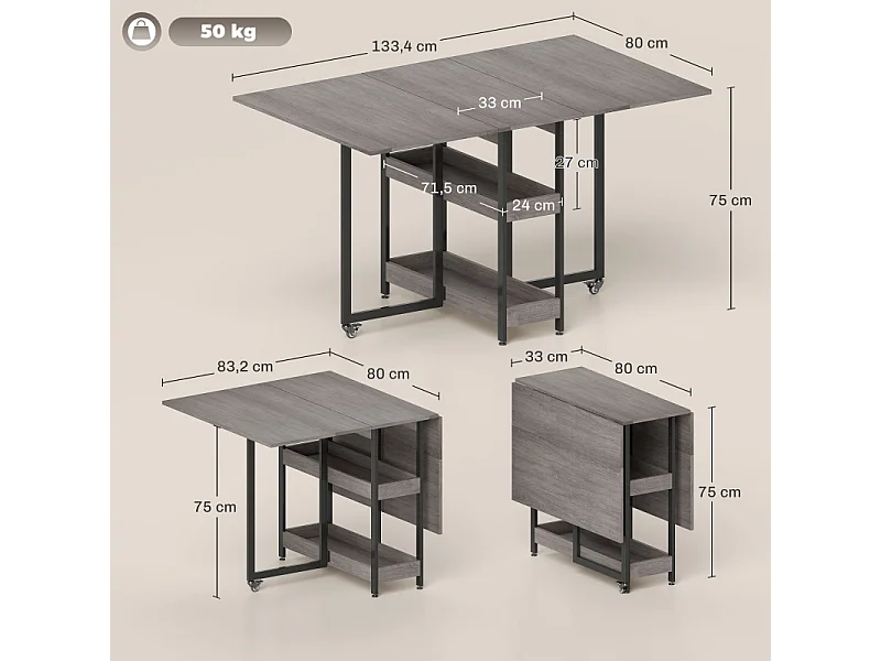 Table de bar avec tabourets, 3 pièces, design moderne, acier, bois, marron (133.4x80x75 cm)