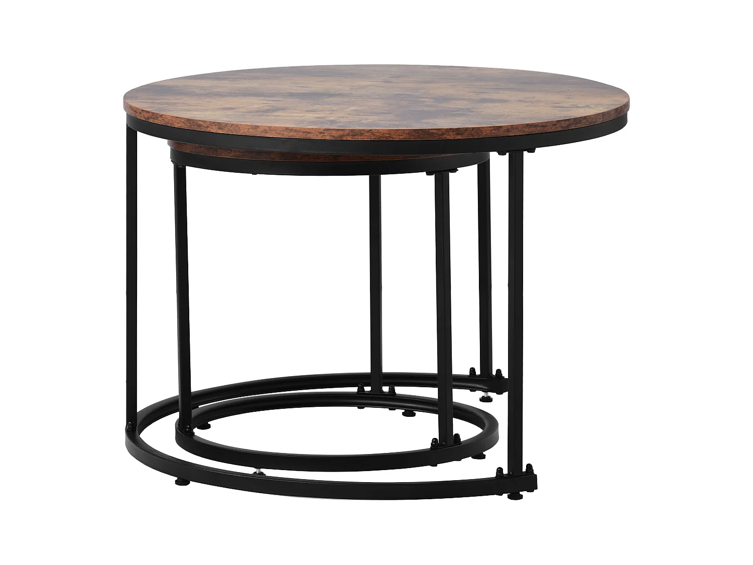 Table basse ronde 2 pièces, tables gigognes modernes, MDF, bois brun (50x70.5x37 cm / 45.5x44x37 cm)