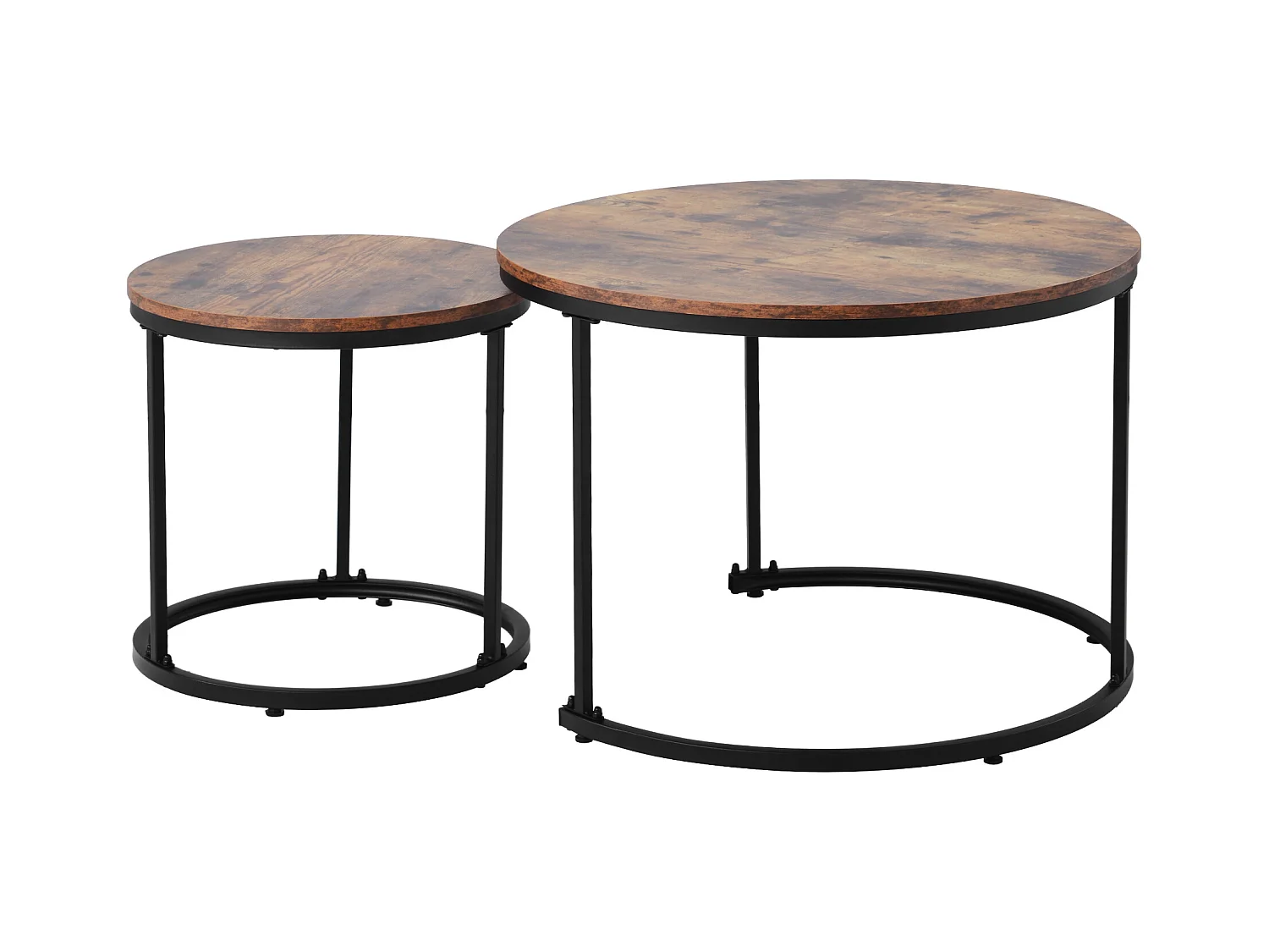 Table basse ronde 2 pièces, tables gigognes modernes, MDF, bois brun (50x70.5x37 cm / 45.5x44x37 cm)