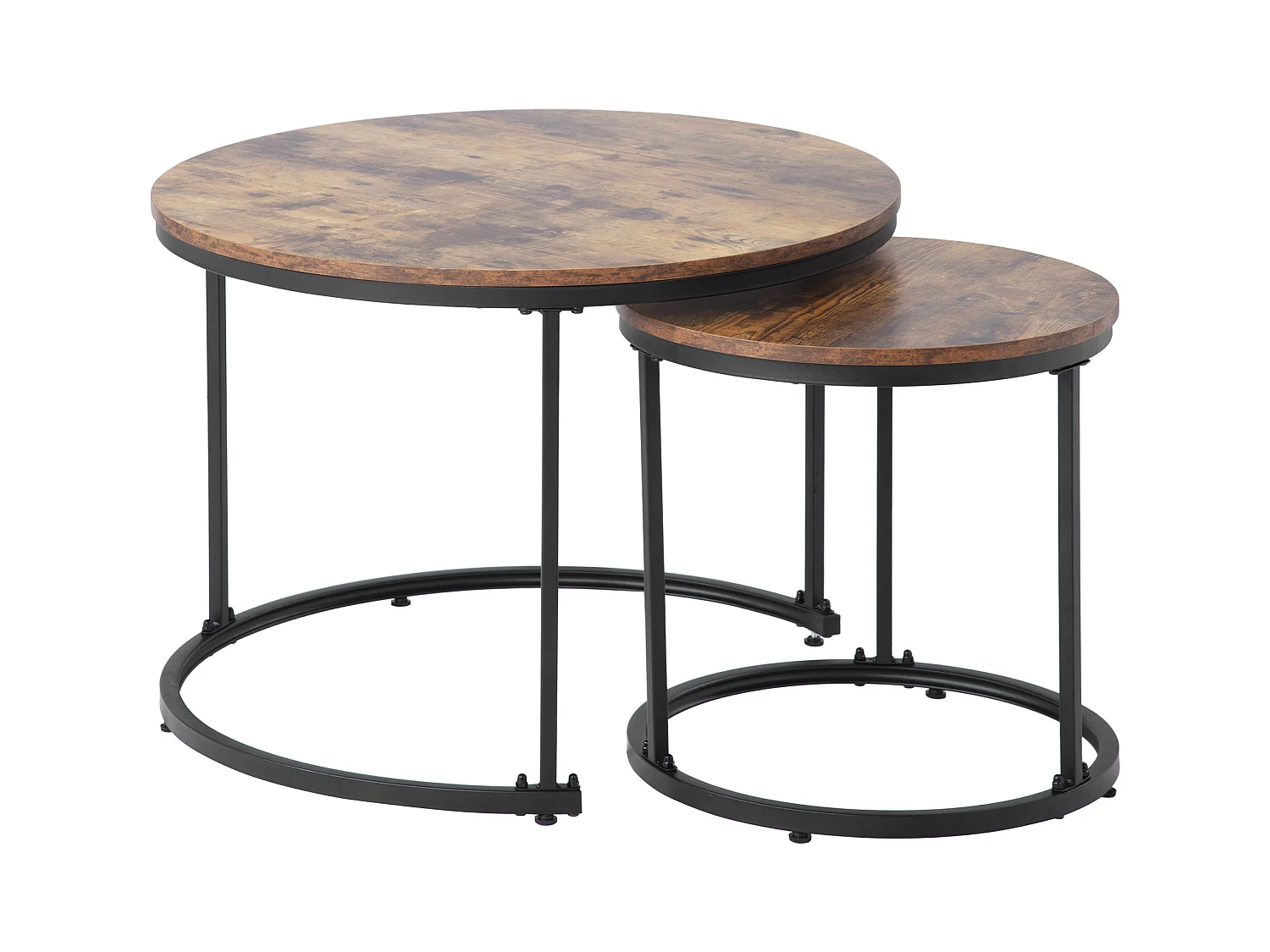 Table basse ronde 2 pièces, tables gigognes modernes, MDF, bois brun (50x70.5x37 cm / 45.5x44x37 cm)