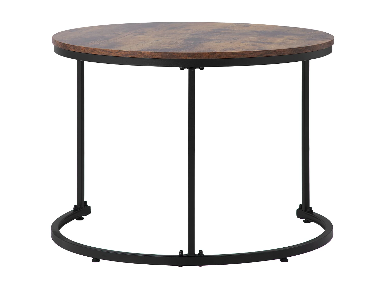 Ronde salontafel (2-delig), moderne bijzettafels, MDF, bruin hout (50x70,5x37 cm / 45,5x44x37 cm)