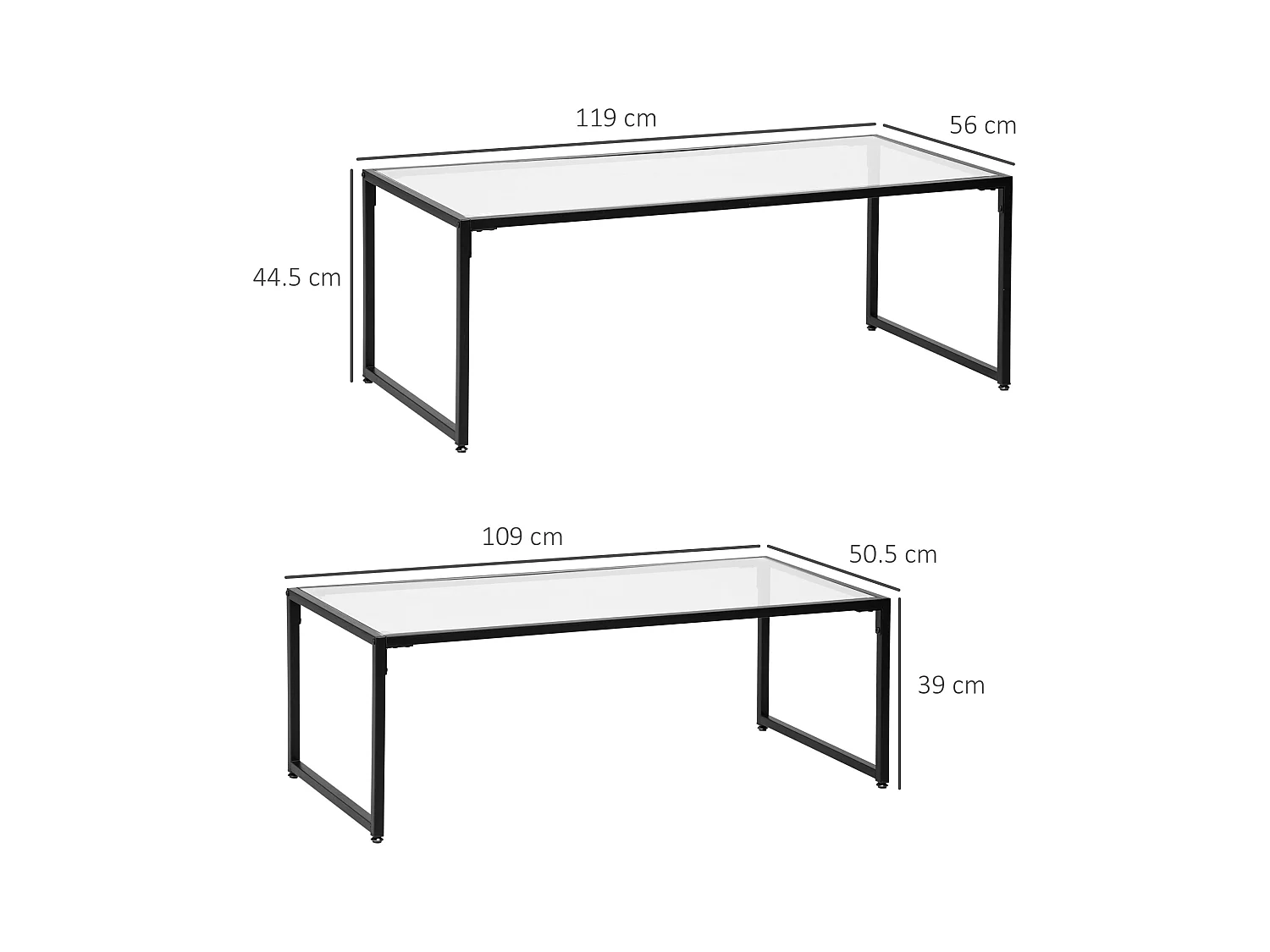 Salontafelset, 2-delig, gehard glas, metaal, zwart (119x56x44,5 cm)