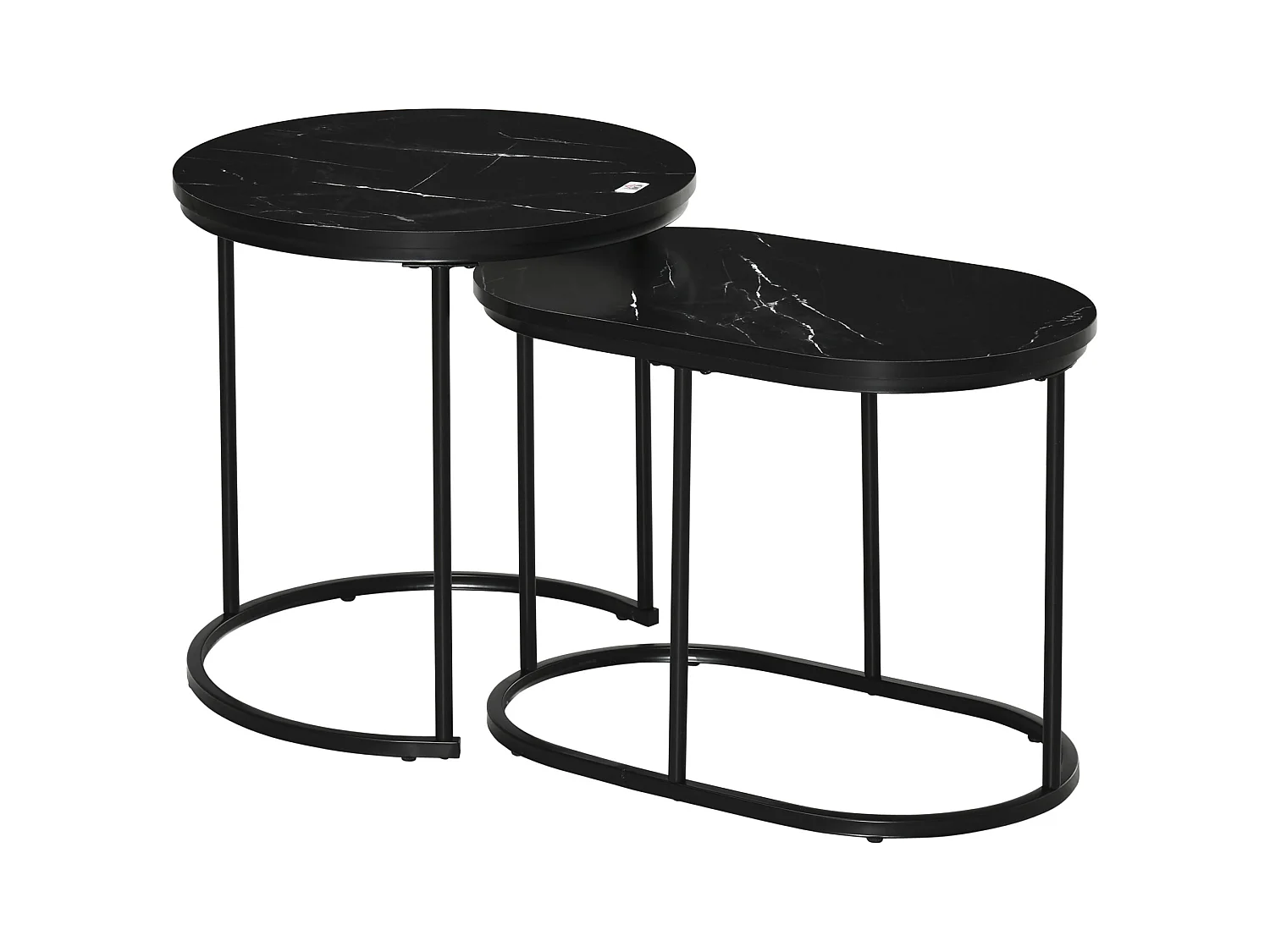 Satz von 2 stapelbaren runden und ovalen Couchtischen, aus MDF und Stahl, schwarz (50x50x50,5 cm)