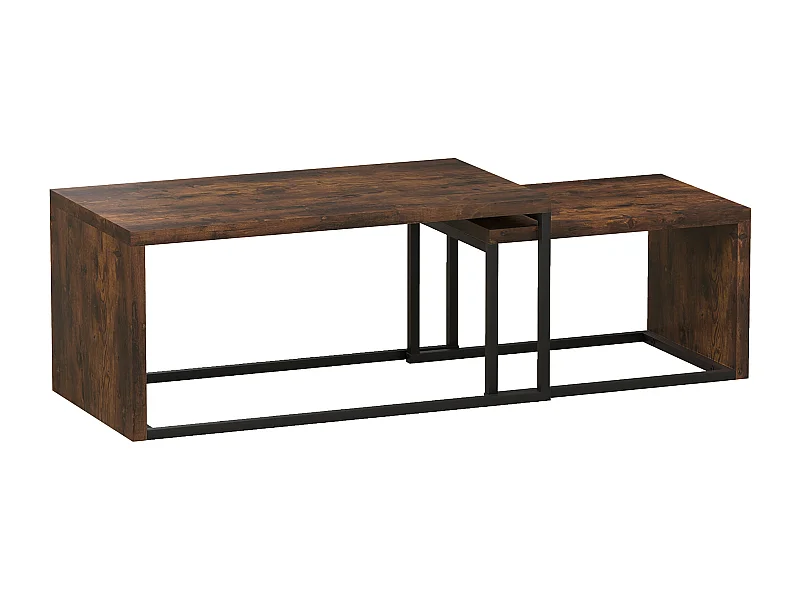 Salontafel met 2 bijzettafels, modern design, hout en metaal, zwart en bruin (100x55x42 cm)