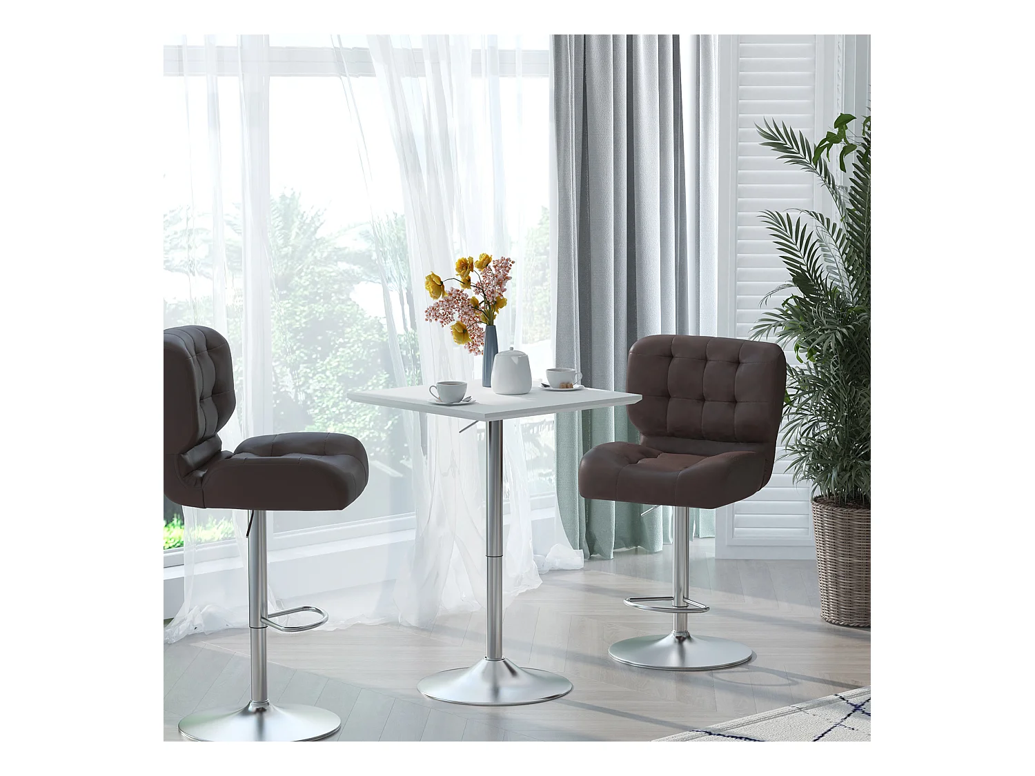 Table de bar réglable en hauteur, design moderne, métal, blanc (60x60x71-92 cm)