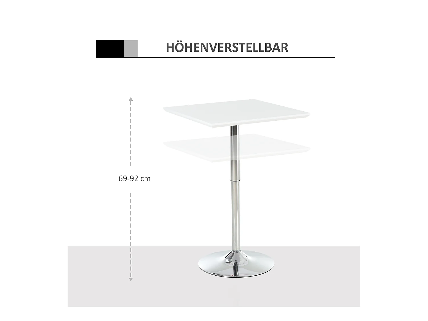 Table de bar réglable en hauteur, design moderne, métal, blanc (60x60x71-92 cm)
