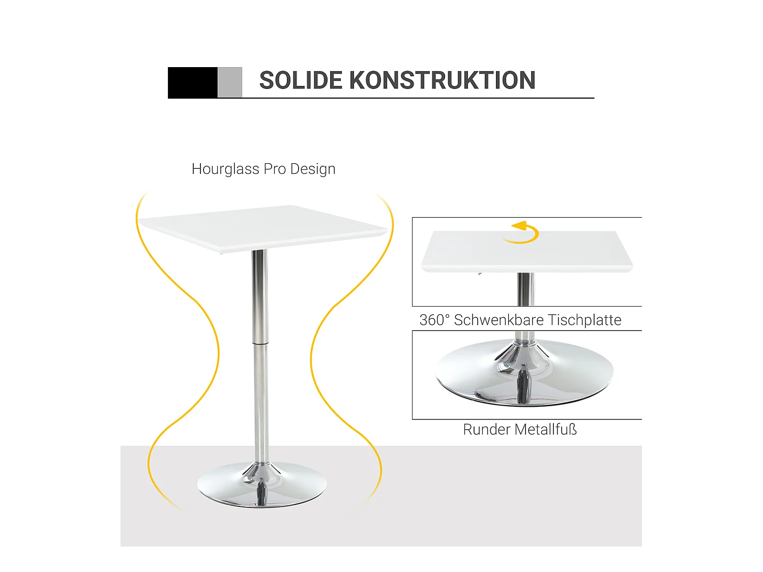 Table de bar réglable en hauteur, design moderne, métal, blanc (60x60x71-92 cm)