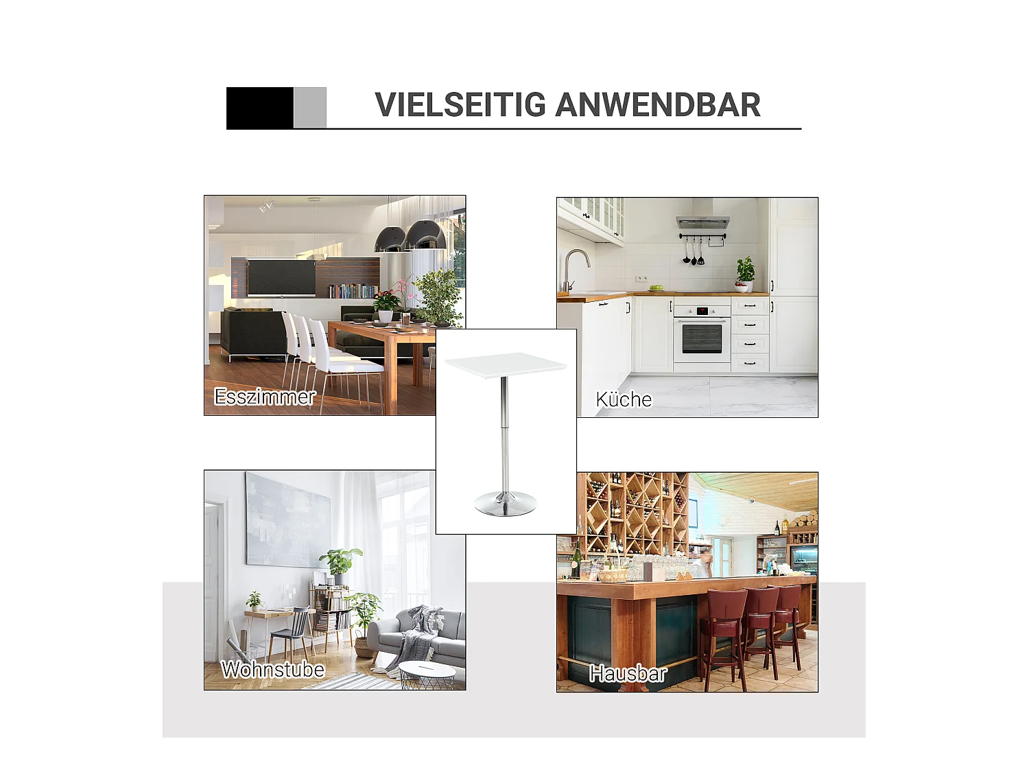 Table de bar réglable en hauteur, design moderne, métal, blanc (60x60x71-92 cm)