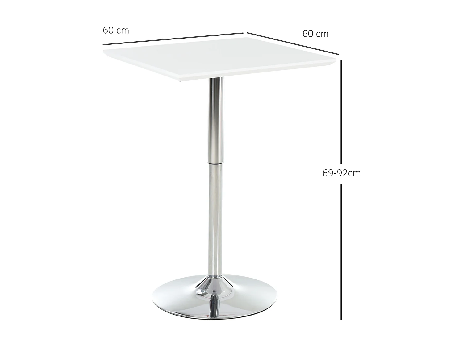 Table de bar réglable en hauteur, design moderne, métal, blanc (60x60x71-92 cm)