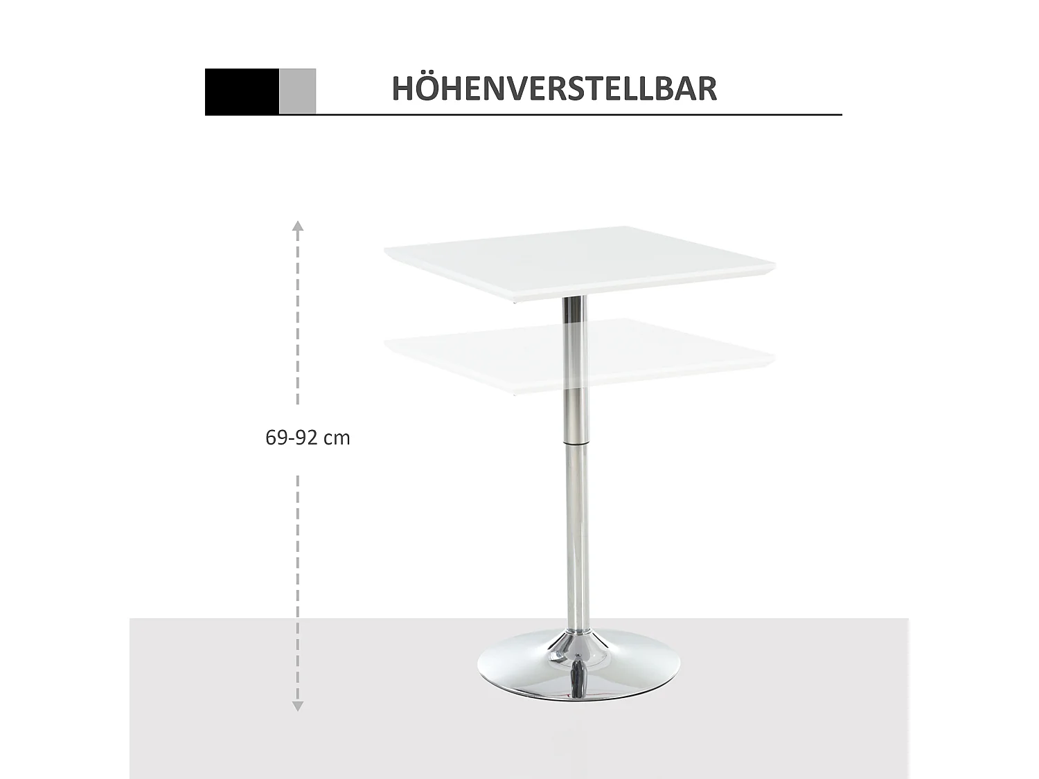 Table de bar réglable en hauteur, design moderne, métal, blanc (60x60x71-92 cm)