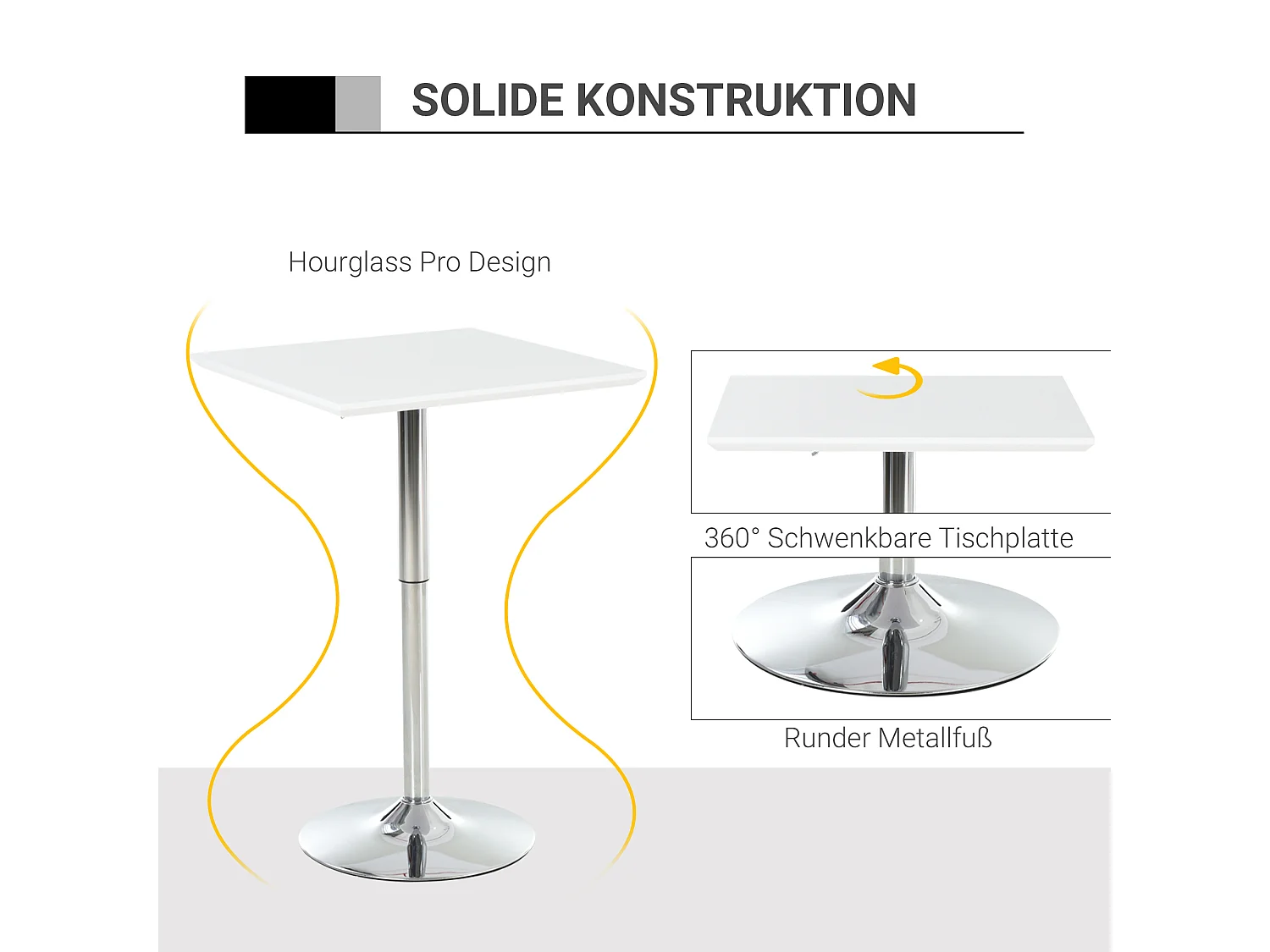 Table de bar réglable en hauteur, design moderne, métal, blanc (60x60x71-92 cm)