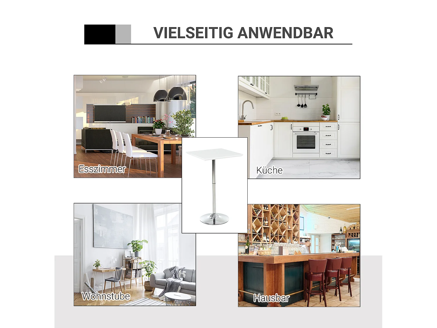 Table de bar réglable en hauteur, design moderne, métal, blanc (60x60x71-92 cm)