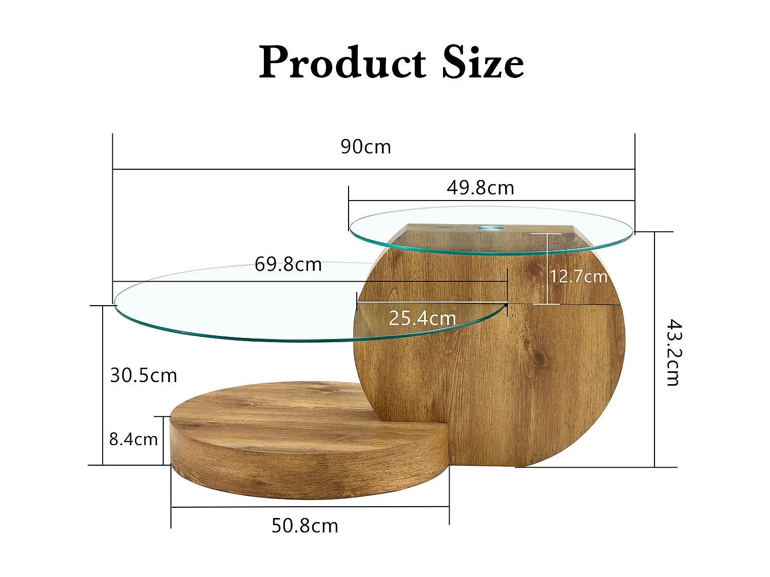 Salontafel van gehard glas, minimalistisch design, MDF en glas, natuurlijke houtstructuur (90x69,8x43,2 cm)