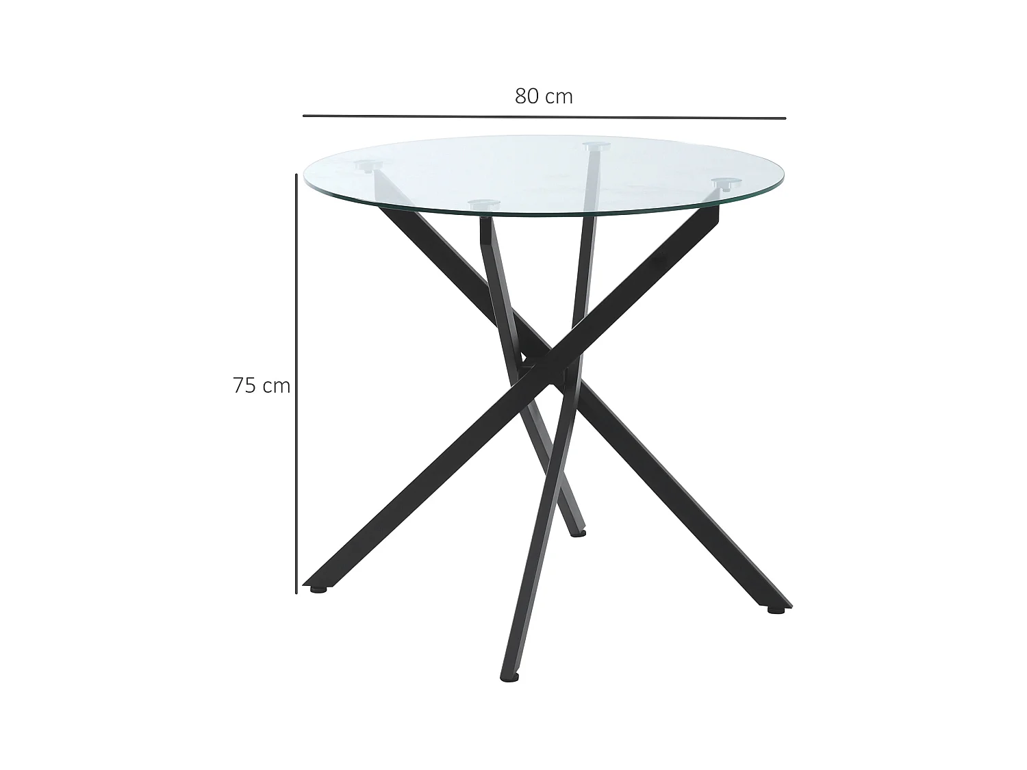 Table basse ronde en verre de sécurité noir, table d'appoint avec structure en métal (80x80x75 cm)