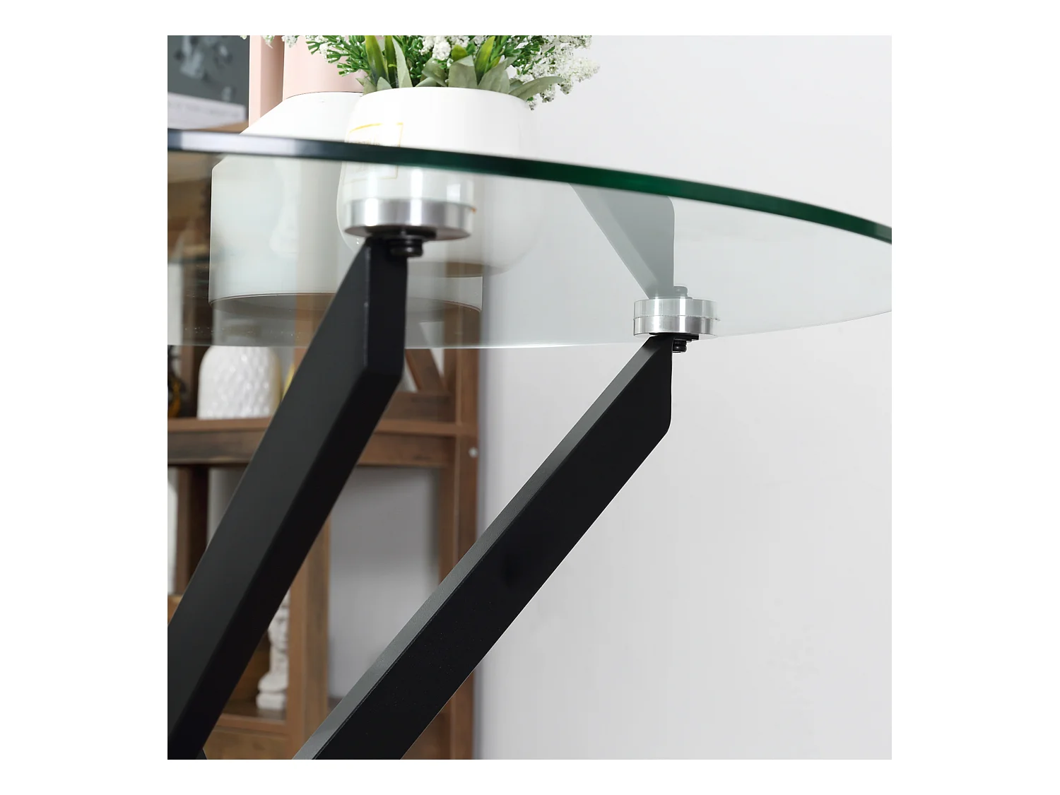 Table basse ronde en verre de sécurité noir, table d'appoint avec structure en métal (80x80x75 cm)