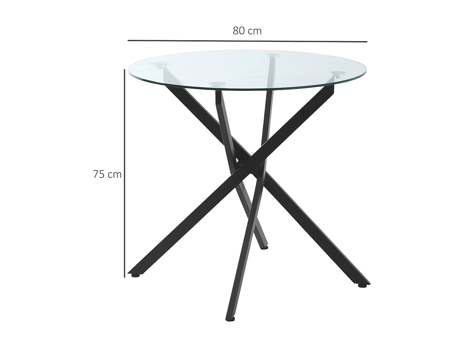 Table basse ronde en verre de sécurité noir, table d'appoint avec structure en métal (80x80x75 cm)
