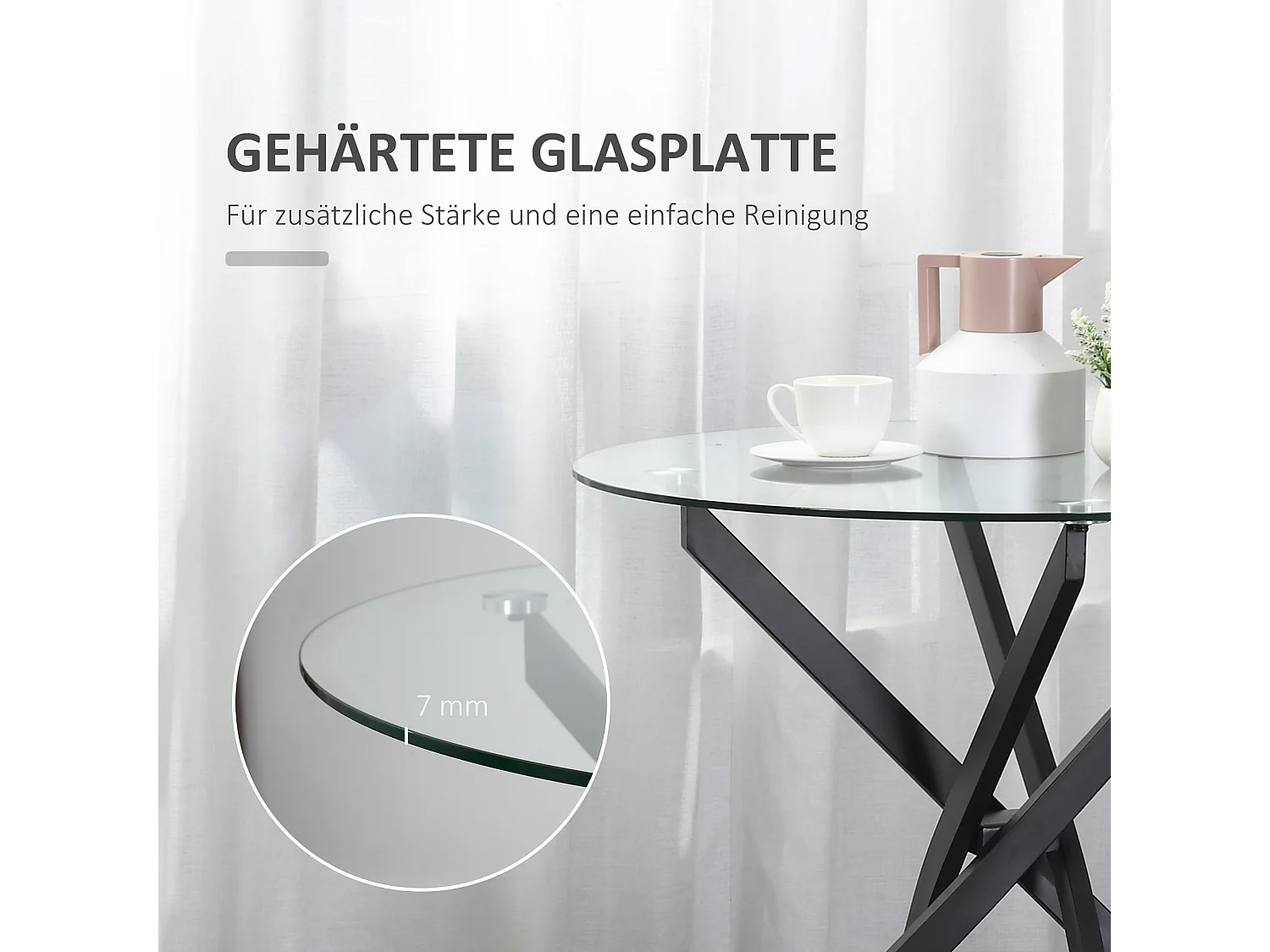 Table basse ronde en verre de sécurité noir, table d'appoint avec structure en métal (80x80x75 cm)