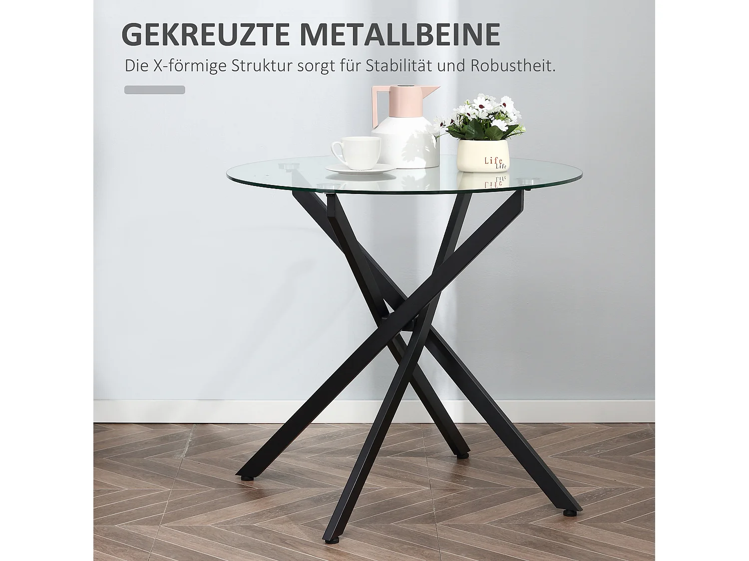 Table basse ronde en verre de sécurité noir, table d'appoint avec structure en métal (80x80x75 cm)