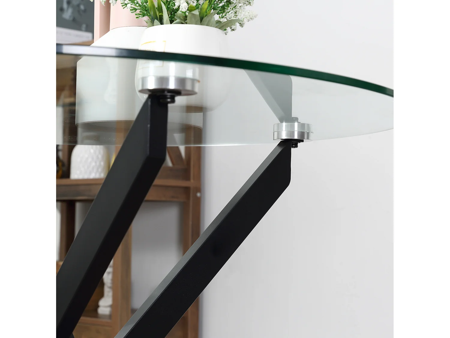 Table basse ronde en verre de sécurité noir, table d'appoint avec structure en métal (80x80x75 cm)