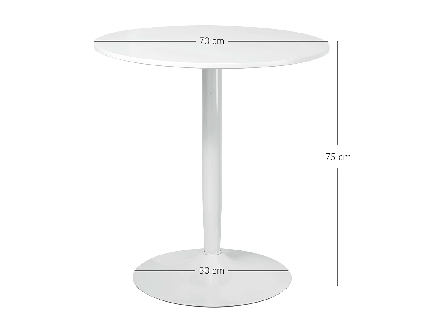 Table ronde pour 2 personnes, design moderne, MDF, blanc (70x70x75 cm)
