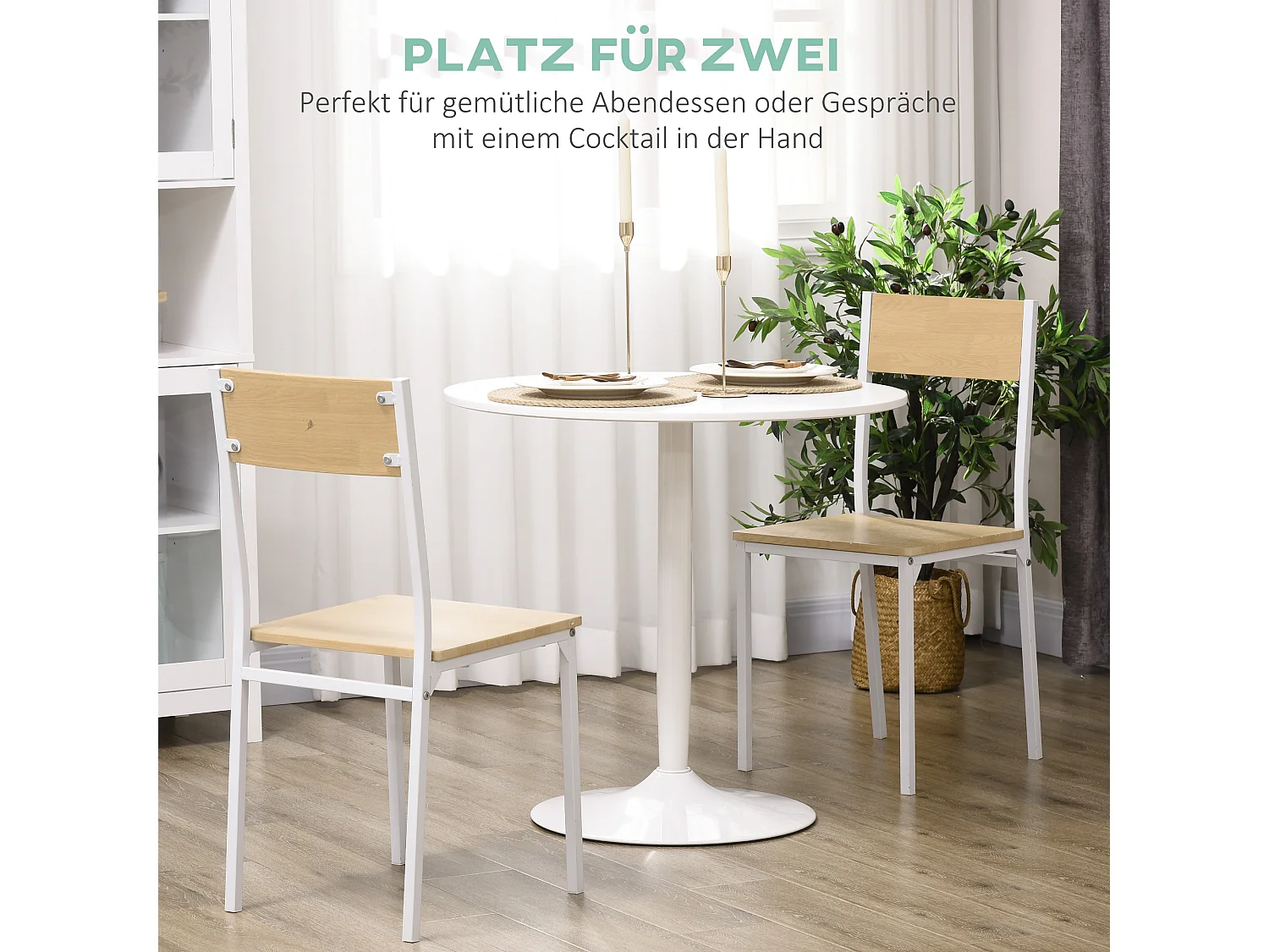 Table ronde pour 2 personnes, design moderne, MDF, blanc (70x70x75 cm)