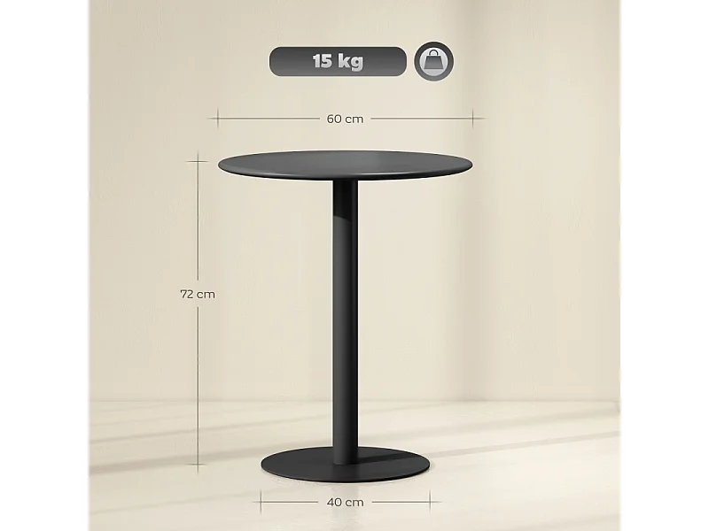 Table à manger ronde pour 2 personnes, design moderne, acier, noir, Ø60 x 72 cm