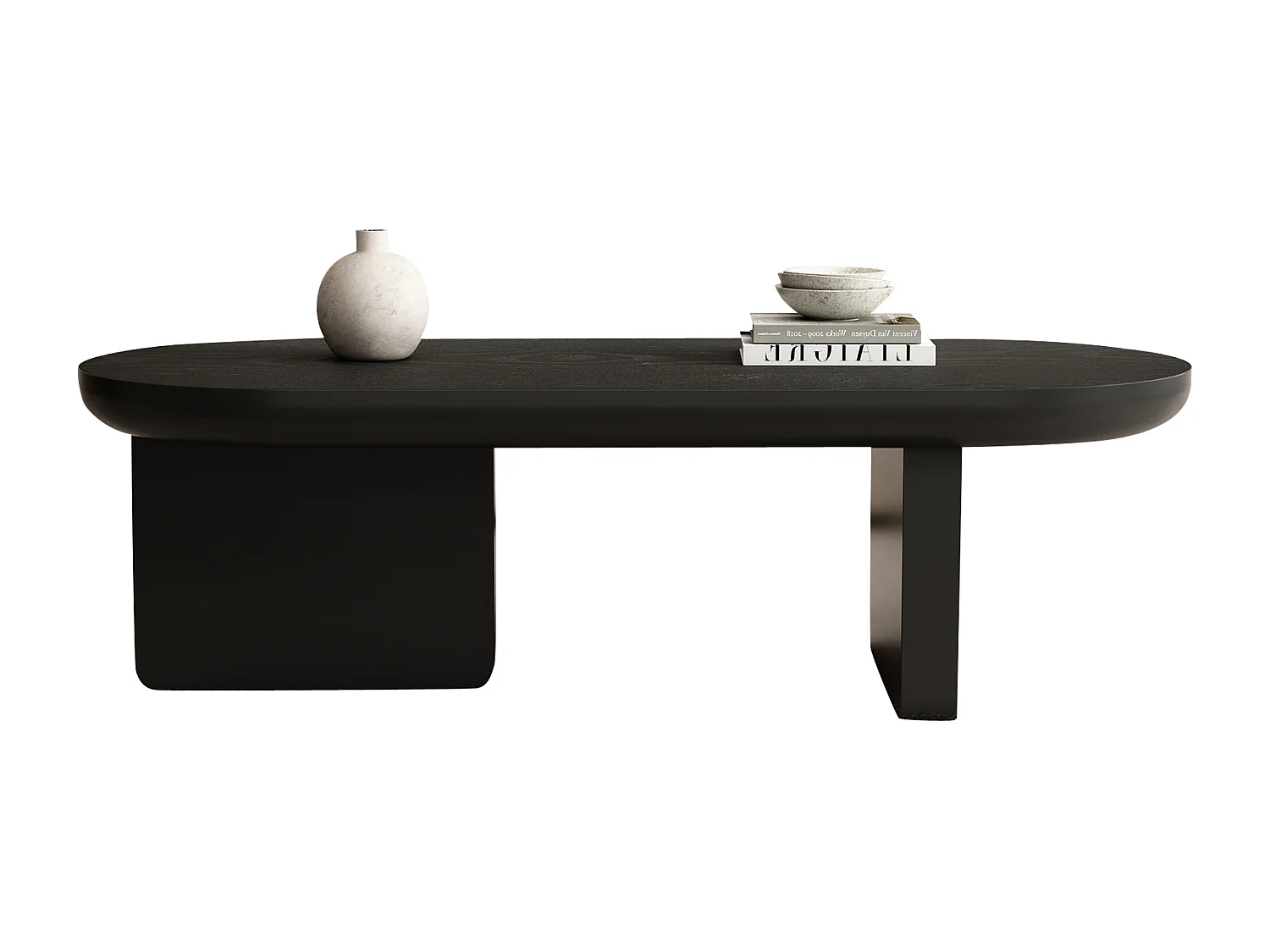 Table basse ovale rotative 360° avec LED, design moderne, MDF, noir (74.8x67.5x31 cm)